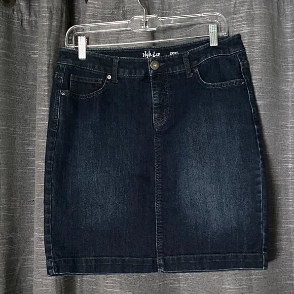 Style & Co Women’s Petite Dark Wash Denim Skirt Sz 8P, Classic, Wardrobe Staple - Picture 1 of 9